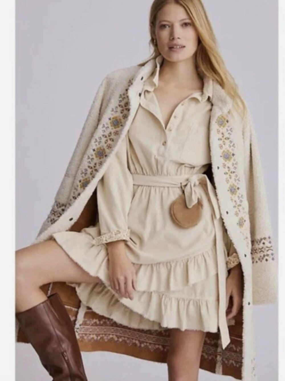 NWT Anthropologie Pilcro Corduroy Ruffle Belted Mini Dress